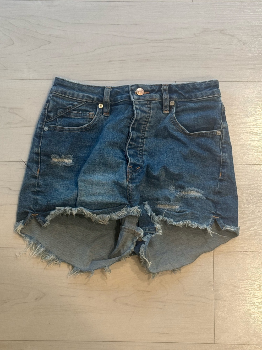 Free People Distressed High-Rise Denim Shorts - Blue
